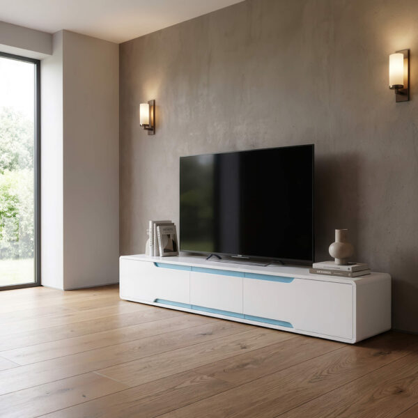 Badini TV Unit White Matt Gloss 3 Drawer
