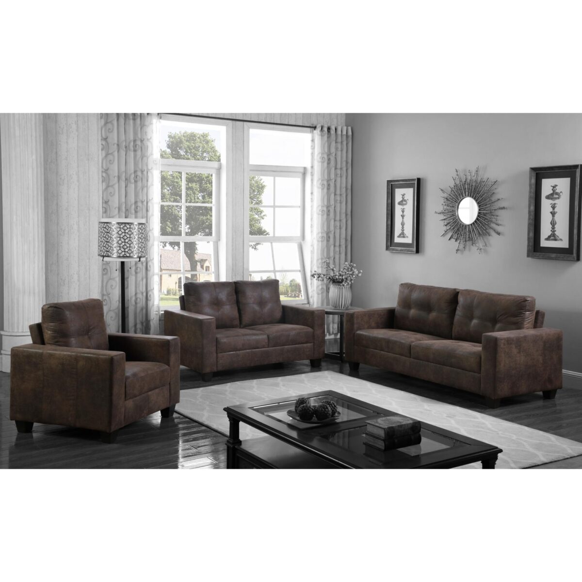 Lena Antique Fabric 3 Seater Brown