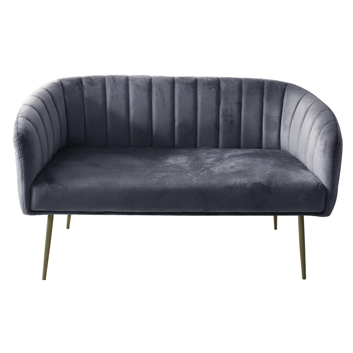 Wingfield Velvet Sofa 2 Seater Grey with Gold Metal Legs