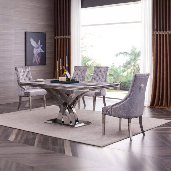 Zenith Velvet Fabric Dining Chair Grey with Stainless Steel Legs